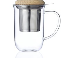Viva Scandinavia Minima Balans Theemok - Incl. Filter - Houten Deksel - 550 ml - Transparant