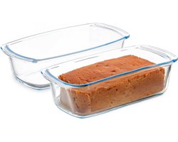 Vivalto Cakevorm/bakvorm - 2x - Borosilicaat glas - transparant - 27 x 14 x 7 cm - cake bakken - ovenschotel