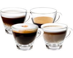 Vivalto Design Espresso koffie glazen met oor - set 4x stuks - transparant glas - 80 ml