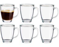 Vivalto Design koffie en thee glazen met oor - set 6x stuks - transparant glas - 310 ml