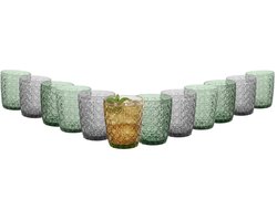 Vivalto Drinkglazen Fantasy - waterglazen - groen en grijs transparant - glas - set 12x stuks - 290 ml - stapelbare glazen