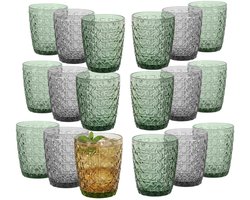 Vivalto Drinkglazen Fantasy - waterglazen - groen en grijs transparant - glas - set 18x stuks - 290 ml - stapelbare glazen