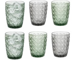 Vivalto Drinkglazen Fantasy - waterglazen - groen en grijs transparant - glas - set 6x stuks - 290 ml - stapelbare glazen