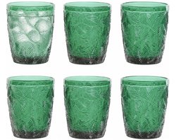 Vivalto Drinkglazen Tropical Palms - waterglazen - groen transparant - glas - set 6x stuks - 300 ml - stapelbaar