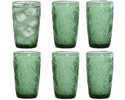 Vivalto Drinkglazen Tropical Palms - waterglazen - groen transparant - glas - set 6x stuks - 370 ml - stapelbaar