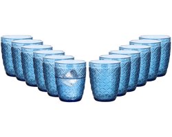 Vivalto Drinkglazen Tropical Shells - waterglazen - blauw transparant - glas - set 12x stuks - 290 ml - stapelbaar