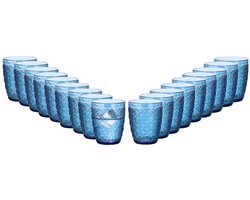 Vivalto Drinkglazen Tropical Shells - waterglazen - blauw transparant - glas - set 18x stuks - 290 ml - stapelbaar