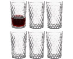 Vivalto Drinkglazen/waterglazen Diamonds - tumblers - glas - set 6x stuks - 370 ml