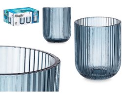 Vivalto - Geribbelde Waterglazen Set van 6 - 270 ml - Vaatwasserbestendig Sapglazen - Robuuste Kristallen Drink Glazen - Drinkgles Ideaal voor Water en Cocktails (6 Stuks) - Blauw
