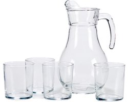 Vivalto Glazen karaf/schenkkan met deksel - 1,8 liter - met 4x drinkglazen van 400 ml