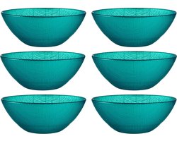 Vivalto Kommetjes/serveer schaaltjes/soepkommen - 6x - Murano - glas - D15 x H6 cm - turquoise blauw - Stapelbaar