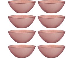 Vivalto Kommetjes/serveer schaaltjes/soepkommen - 8x - Murano - glas - D15 x H6 cm - roze - Stapelbaar