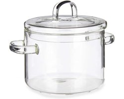 Vivalto Kookpan met deksel - borosilicaat glas - 1L - D14 x H19 cm - transparant