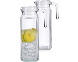Vivalto schenkkan/water/wijn karaf - 2x - glas - transparant - 1000 ml - D12 x H24 cm - met schenktuit en dop