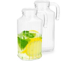 Vivalto schenkkan/water/wijn karaf - 2x - glas - transparant - 1800 ml - D15 x H26 cm - met schenktuit en dop
