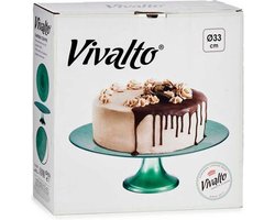 Vivalto Taartplateau - Groen - Glas - 33 x 9 x 33 cm