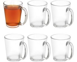 Vivalto Theeglas - 6x stuks - glas - 250 ml - met oor - glazen - thee/koffie
