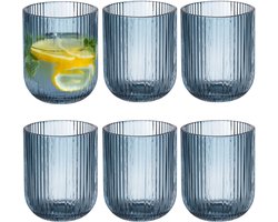 Vivalto Waterglas blauw - 6x stuks - glas - met relief - 270 ml - waterglazen - drinkglazen