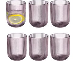 Vivalto Waterglas roze - 6x stuks - glas - met relief - 270 ml - waterglazen - drinkglazen