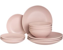 VIVANI - Servies set van 18 - Roze - Steengoed
