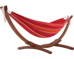 Vivere Double Katoenen Hangmat met Massief Houten Standaard - Mimosa