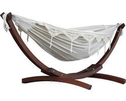 Vivere Double Katoenen Hangmat met Massief Houten Standaard - Natural