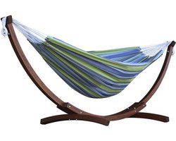 Vivere Double Katoenen Hangmat met Massief Houten Standaard - Oasis