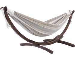 Vivere Double Sunbrella Hangmat met Massief Houten Standaard - Dove