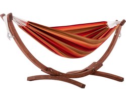 Vivere Double Sunbrella Hangmat met Massief Houten Standaard - Sunset