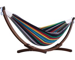Vivere Dubbele Katoenen Hangmat met Massief Houten Standaard - Rio Nights