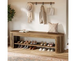 VIVERO - Schoenenbank - Bankje - Houten bankje - Halkastje - Schoenenrek - Hocker - Design houten entreebank met schoenenopbergruimte - 160x35x45 cm