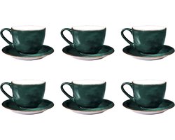 Vivi Oggi - Koffiekopjes set van 6 - Ø 9cm - Cappuccino - Kop en Schotel - 150 ml - Italië - Groen