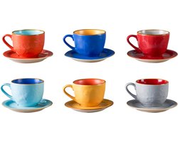 Vivi Oggi - Koffiekopjes set van 6 - Ø 9cm - Cappuccino - Kop en Schotel - 150 ml - Italië - Kerst