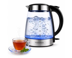 Vivid Green Glazen Waterkoker - 1.7L – 2200W - PFAS-vrij - Kalkfilter - Led Verlichting - Glas