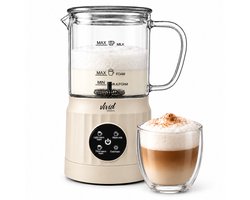 Vivid Green Melkopschuimer Glas - PFAS-vrij - 4-in-1 - 400 ml - Creme - Glazen Melkopschuimer Elektrisch - Warm & Koud Schuim - Melkklopper voor Cappuccino