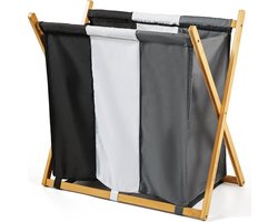 Vivid Green wasmand met 3 vakken - Wassorteerder - Opvouwbaar - Wasmanden - Bamboe - 105L