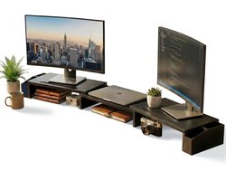 VIVOLUXE Monitor Standaard - Monitor Verhoger - Laptop Verhoger voor Bureau - 1 of 2 Monitors - in Breedte Verstelbaar - 2 Varianten - Zwart