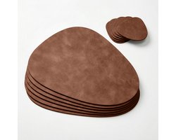 VIVORA Placemats Ovaal – 6 Placemats + 6 Onderzetters – PU Kunstleer – Mocha Taupe – 36 × 45 cm