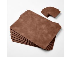 VIVORA Placemats Rechthoek – 6 Placemats + 6 Onderzetters – PU Kunstleer – Mocha Taupe – 30 × 43 cm