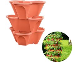 Vixson - Stapelbare Bloempotten - Bloembakken - Plantenbakken - Plantenpotten - 3 Stuks - Oranje - PLANTUP