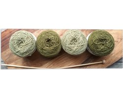 Vlag - Bollen Wol in Groene Tinten op Houten Bord - 60x20 cm Foto op Polyester Vlag