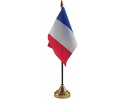 Vlag Frankrijk tafelvlaggetje - 10 x 15 cm - met gouden standaard - Hoogte 27 cm - landen supporters versiering