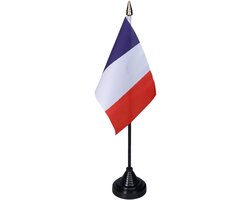 Vlag Frankrijk tafelvlaggetjes - 1x stuks - 10 x 15 cm vlag - zwarte standaard - Supporters - Versiering - Sport - Fans - France