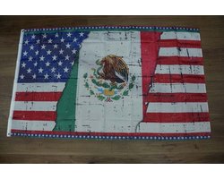 Vlag Mexico en USA vlag met adelaar in het midden - vlag zeearend - vlag eagle - vlag Mexico en Amerika - vlag van 2 wereldlanden - vlag Spaanse en Engels sprekende landen - leuke 2 landen vlaggen