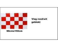 Vlag rood/wit geblokt 90cm x 150cm - Festival thema feest Brabant party decoratie
