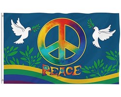 Vlag van de wereldvrede, 3 x 5 ft grote polyester vredesvlag vredessymbool vlag, dubbelzijdige vredesvlaggen met messing doorvoertules voor tuinhuis buitenbanners decoratie (A)