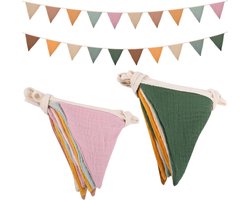 Vlaggenlijn 2 x 26 meter - Buitenvlaggetjes van biologisch katoen - Wanddecoratie kinderkamer - Oranje en beige vlaggetjes