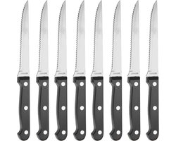 Vleesmessen set - 8x stuks - zwart - RVS/kunststof - 23 cm - steakmessen - bestek set