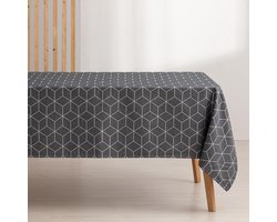 Vlekafstotend tafelkleed geometrisch lijn antraciet 140 x 240 cm.