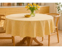 Vlekbestendig Rond Tafelkleed – Stijlvol, Fris & Praktisch katoenen tafellaken streep 155 cm rond mellow yellow geel